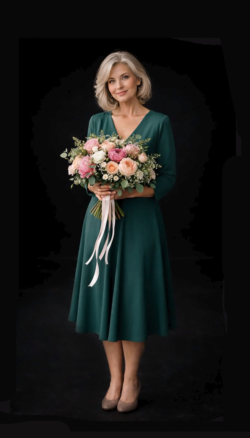 Эмоциональный портрет женщины в чёрном зале фотостудии